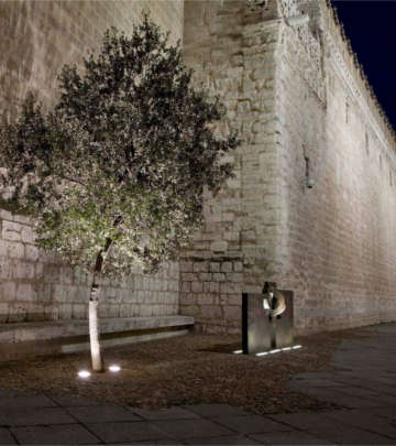 Sur le parcours des Rivières de lumière, un arbre de Chillida illuminé par Philips Lighting